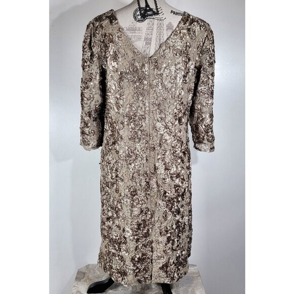 Alex Evenings Embellished Cocktail Dress, Taupe/Metallic, Womens Size 14W - Picture 4 of 8